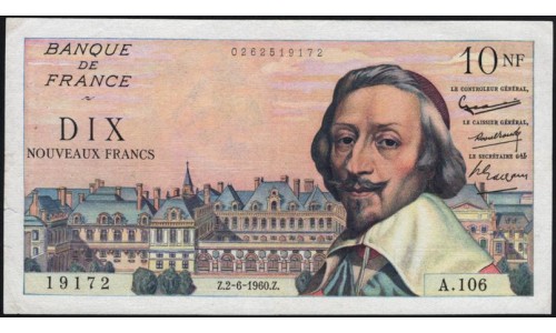Франция 10 Франков 2-6-1960 года (France 10 Francs 2-6-1960) P 142: VF/XF