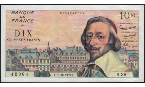 Франция 10 Франков 15-10-1959 года (France 10 Francs 15-10-1959) P 142: XF/aUNC