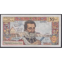 Франция 50 новых франков 5.3.1959 года (France 50 Nouveaux Francs 5.3.1959) P 143: XF+