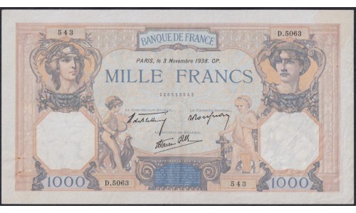 Франция  1000 Франков 3.11.1938 года (France 1000 Francs 3.11.1938) P 90с: XF/aUNC