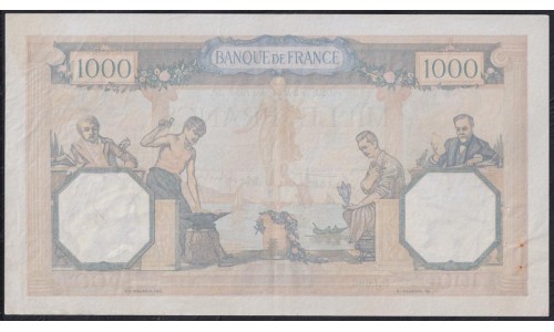 Франция  1000 Франков 3.11.1938 года (France 1000 Francs 3.11.1938) P 90с: XF/aUNC