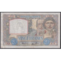 Франция  20 Франков  11=7=1940 года (France 20 Francs 11=7=1940) P 92a(2): VF/XF без проколов и порывов