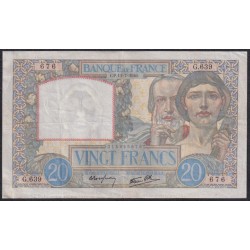 Франция  20 Франков  11=7=1940 года (France 20 Francs 11=7=1940) P 92a(2): VF/XF без проколов и порывов
