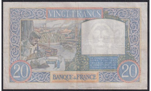 Франция  20 Франков  11=7=1940 года (France 20 Francs 11=7=1940) P 92a(2): VF/XF без проколов и порывов