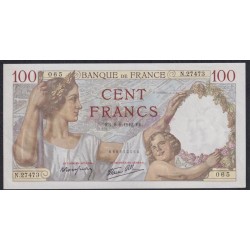 Франция  100 Франков  8=1=1942 года, штамп гашения (France 100 Francs  8=1=1942) P 94: UNC--