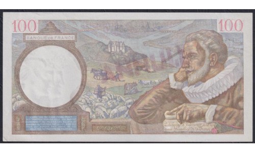 Франция  100 Франков  8=1=1942 года, штамп гашения (France 100 Francs  8=1=1942) P 94: UNC--