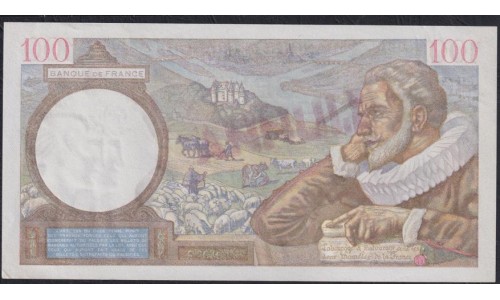 Франция  100 Франков  8=1=1942 года, штамп гашения (France 100 Francs  8=1=1942) P 94: UNC--