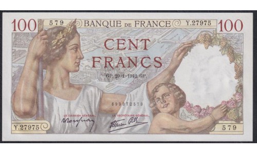 Франция  100 Франков  29=1=1942 года (France 100 Francs  29=1=1942) P 94: UNC