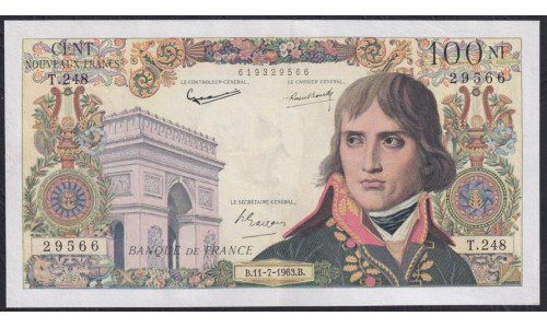 Франция  100 Новых Франков  11-7-1963 года, НАПАЛЕОН (France 100  Nouveaux Francs  3-12-1959) P 144: XF/aUNC без проколов