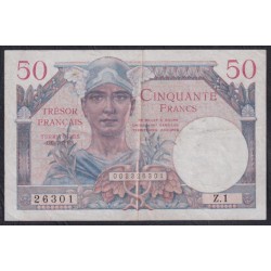 Франция  50 Франков  1947 года, оккупация французской армией Германии и Австрии (France 50 Francs  1947, For use of French Army personnel in occupied territories in Germany and Austria) P M8: VF/XF
