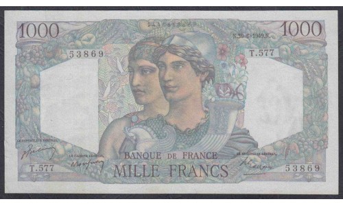 Франция  1000 Франков  30-6-1949 года (France 1000 Francs  30-6-1949) P 130b: VF/XF