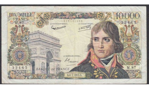 Франция  10000 Франков  4-7-1957 года,  (France 1000 Francs  4-7-1957) P 136b: VG