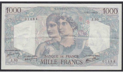 Франция  1000 Франков  12-7-1945 года (France 1000 Francs  12-7-1945) P 130a: VF/XF