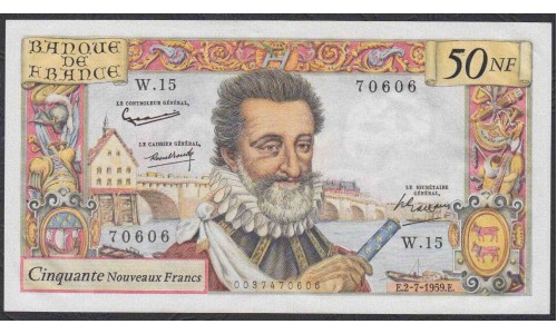 Франция 50 новых франков 2.7. 1959 года (France 50 Nouveaux Francs 2.7. 1959) P 143: aUNC