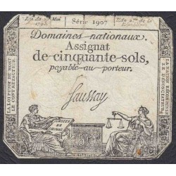 Франция ассигнация на 50 cолей 1793 года (France 50 Sols 1793) PA70b: VG