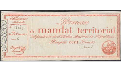 Франция территориальный мандат на 100 Франков 1796 года (France 100 Francs 1796) PA84b: VF/XF