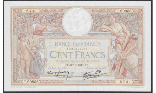 Франция  100 Франков 1938 года (France 100 Francs 1938) P 86b: XF/aUNC