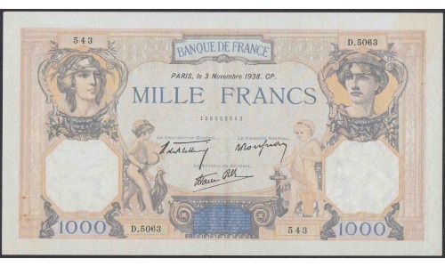 Франция  1000 Франков 3.11.1938 года (France 1000 Francs 3.11.1938) P 90с: XF/aUNC
