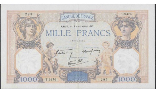 Франция 1000 Франков 18.4.1940 года (France 1000 Francs  18.4.1940) P 90с: XF/aUNC