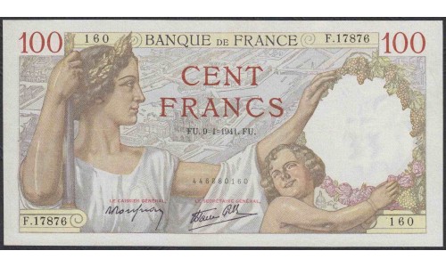 Франция  100 Франков  9=1=1941 года (France 100 Francs  9=1=1941) P 94: XF