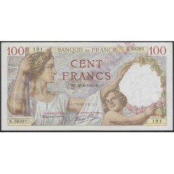 Франция  100 Франков  23=4=1942 года, штамп гашения (France 100 Francs  23=4=1942) P 94: aUNC