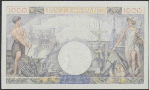 Франция  1000 Франков  29=6=1944 года (France 500 Francs  29=6=1944) P 96b: UNC-/UNC