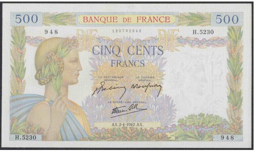 Франция  500 Франков  2=4=1942 года (France 500 Francs  2=4=1942) P 94: XF