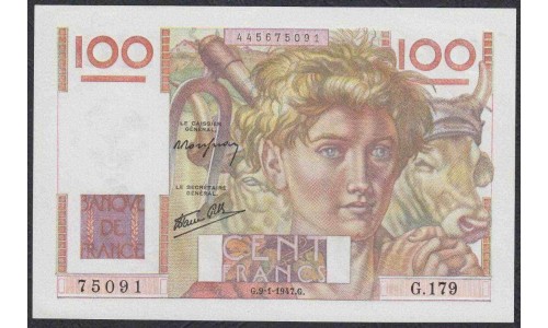 Франция  100 Франков  9-1-1947 года (France 100 Francs  9-1-1947) P 128a: UNC