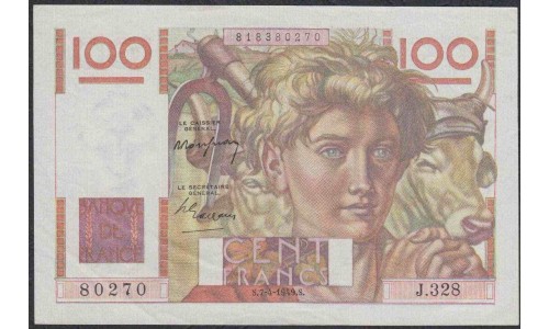 Франция  100 Франков  7-4-1949 года (France 100 Francs  7-4-1949) P 128b: XF/aUNC