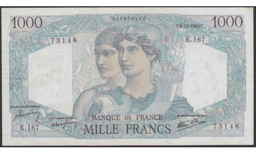 Франция  1000 Франков  6-12-1945 года (France 1000 Francs  6-12-1945) P 130a: VF