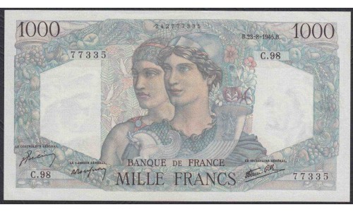 Франция  1000 Франков  23-8-1945 года (France 1000 Francs  23-8-1945) P 130a: aUNC/UNC