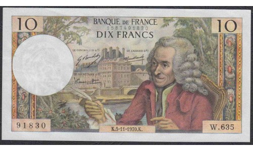 Франция  10 Франков  5-11-1970 года (France 10 Francs  5-11-1970) P 147c: UNC