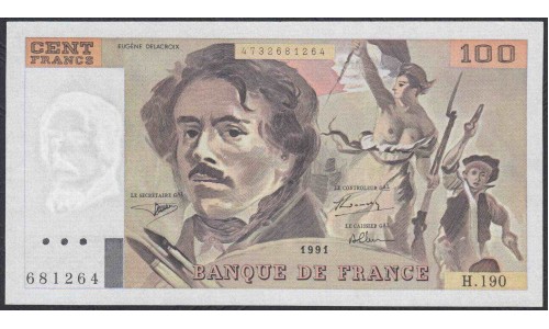 Франция  100 Франков 1991 года (France 100 Francs  1991) P 154e: XF/aUNC