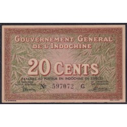 Французский Индо-Китай 20 центов б/д (1939) (FRENCH INDOCHINA 20 cents ND (1939)) P 86a: UNC-