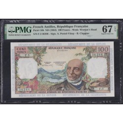 Французские Антильские Острова 100 франков 1964 год, РЕДКОСТЬ (FRENCH Antilles, Republique Francaise 100 Francs 1964)  P 10b: PMG 67 Superb Gem UNC EPQ