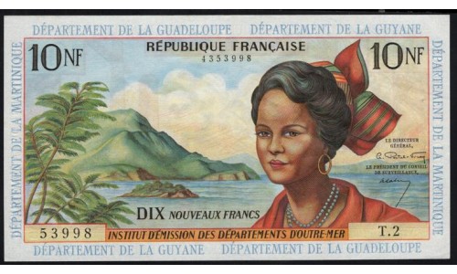 Французские Антильские Острова 10 франков 1964 год, 53998 T.2 (FRENCH Antilles 10 Francs 1964)  P 8a: UNC