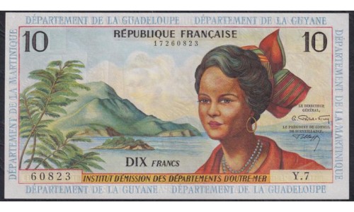 Французские Антильские Острова 10 франков 1964 год, 60823 Y.7 (FRENCH Antilles  10 Francs 1964)  P 8b: UNC