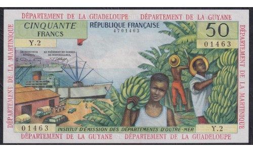 Французские Антильские Острова 50 франков 1964 год, 01463 Y.2, РАРИТЕТ (FRENCH Antilles, Republique Francaise 50 Francs 1964)  P 9b: UNC