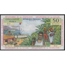 Французские Антильские Острова 50 франков 1964 год, РАРИТЕТ (FRENCH Antilles, Republique Francaise 50 Francs 1964)  P 9b: aUNC/UNC. Есть еле заметный след от скрепки.