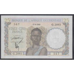 Французская Западная Африка 25 франков 1943 г. (BANQUE DE L'AFRIQUE OCCIDENTALE 25 francs 1943) Р 38: UNC
