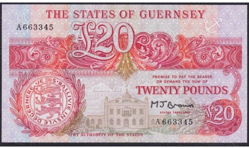 Гернси 20 фунтов ND (1980-1989)  (GUERNSEY 20 pounds ND (1980-19890)) P 51b: UNC 