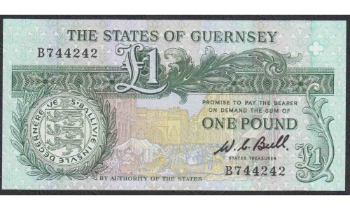 Гуренси 1 фунт 1980-89 года (GUERNSEY 1 pound 1980-89) P48a: UNC
