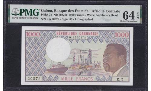 Габон 1000 франков 1978 года (Gabonaise 1000 francs 1978) P 3c: PMG 64 Choice UNC EPQ