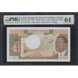 Габон 10000 франков 1974-1978 год, РЕДКИЕ, Реже чем P-5a (Gabonaise 10000 francs 1974-1978) P 5b: PMG 64 UNC 