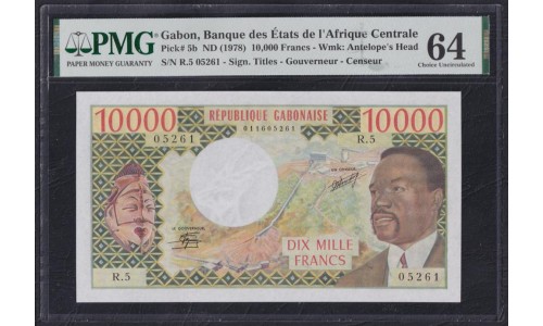 Габон 10000 франков 1974-1978 год, РЕДКИЕ, Реже чем P-5a (Gabonaise 10000 francs 1974-1978) P 5b: PMG 64 UNC 