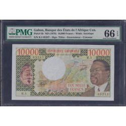 Габон 10000 франков 1974-1978 год, РЕДКИЕ, Реже чем P-5a (Gabonaise 10000 francs 1974-1978) P 5b: PMG 66 Gem UNC EPQ