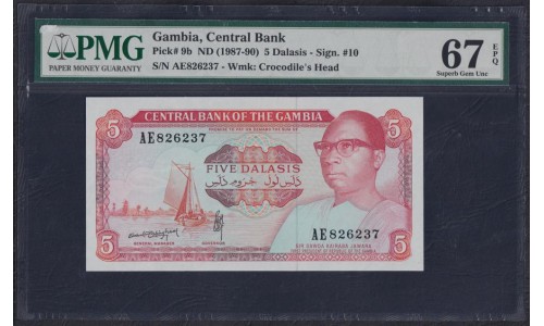 Гамбия 5 даласи (1987-90) (Gambia 5 dalasis (1987-90)) P 9b: PMG Superb Gem UNC EPQ