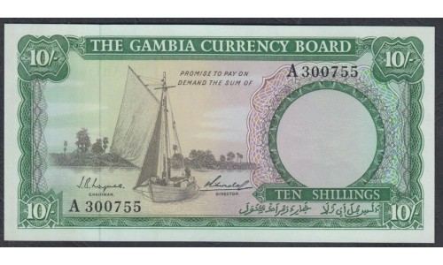 Гамбия 10 шиллингов (1965-70) Литера A (Gambia 10 shillings (1965 -70)  Litera A) P 1: UNC