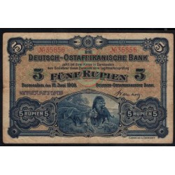 Германия, Восточная Африка 5 рупий 15.06.1905 года Восточноафриканского Банка (GERMAN EAST AFRICA 5 Rupien Deutsch-Ostafrikanische Bank 15.06.1905) P 1: VF++