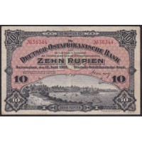 Германия, Восточная Африка 10 рупий 15.06.1905 года Восточноафриканского Банка (GERMAN EAST AFRICA 10 Rupien Deutsch-Ostafrikanische Bank 15.06.1905) P 1: VF/XF